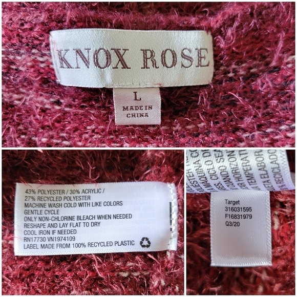 Knox Rose Fuzzy Eyelash Belted Relaxed Fit Cardigan Sweater Women's Size L Red - Picture 7 of 10